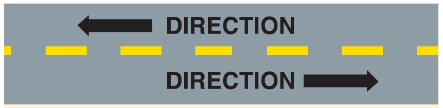Opposing traffic arrows separated by a broken yellow line