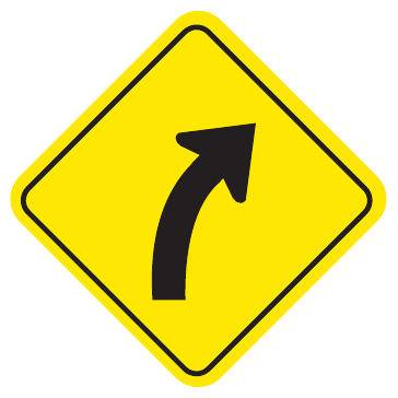 Yellow diamond with a black arrow curving right