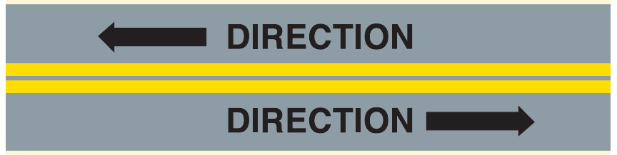 Opposing traffic arrows separated by two solid yellow lines