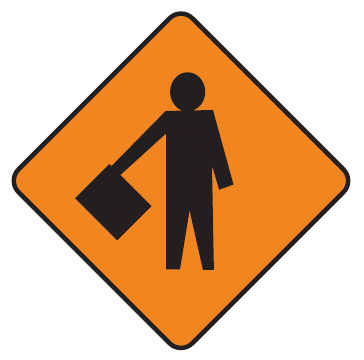 Orange diamond showing a person holding a flag