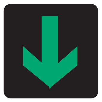 Green downward arrow on a black lane-control signal