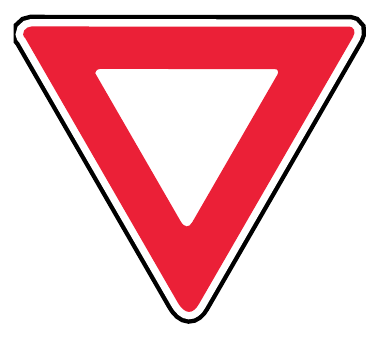 Inverted triangle with a red border and white centre